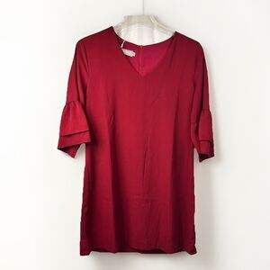 BelongSci Women’s M Red Ruffle Sleeve Shift Dress Back Zip Casual Cocktail Party